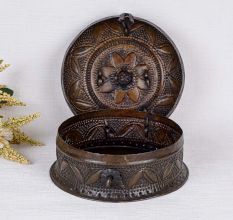 Indian Vintage Brass Jewelry Box in Brown Finish