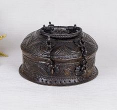 Indian Vintage Brass Jewelry Box in Brown Finish