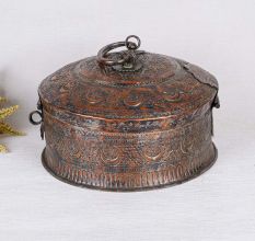Round Antique Brass Jewelry Box for Storage