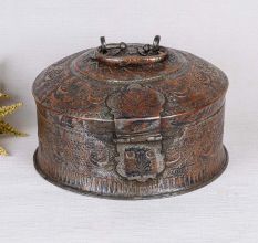 Round Antique Brass Jewelry Box for Storage