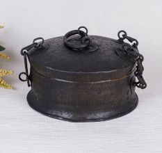Indian Round Brass Jewelry Box in Antique Finish