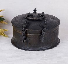 Indian Round Brass Jewelry Box in Antique Finish
