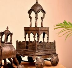 Handmade Elephant Chariot Made of Brass for Decor