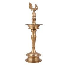 Shiny Brass Oil Lamp Carved with Peacock
