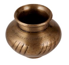 Indian Brass Water Pot Carved with Patterns