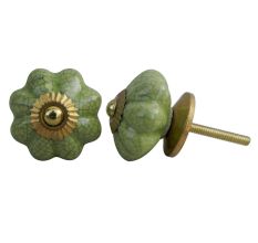 Green Crackle Melon Ceramic Dresser Knob