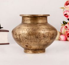 Incredibly Carved Brass Lota or Pot for Decoration