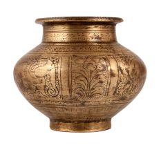 Incredibly Carved Brass Lota or Pot for Decoration