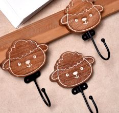 Brown Cute Sheep Face Key Hooks For Kids - Pack of 3