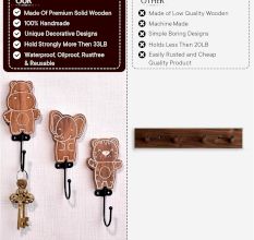 Brown Wooden Bear Elephant Hippo Wall Hooks For Kids - Pack of 3