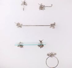 Silver Brass Bird Design Set of 5 Bathroom Hardware Accessories