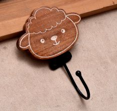 Brown Wooden Sheep Wall Hooks For Hanging