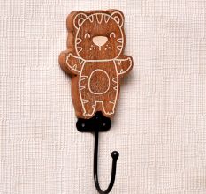 Brown Wooden Tiger Wall Hooks For Keys