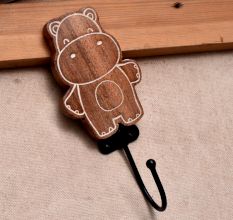 Brown Wooden Hippo Wall Hooks For Keys