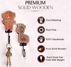 Brown Wooden Monkey Wall Hooks For Hanging