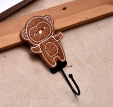 Brown Wooden Monkey Wall Hooks For Hanging