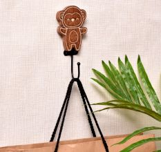 Brown Wooden Monkey Wall Hooks For Hanging