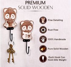 Brown Wooden Panda Decorative Wall Hooks