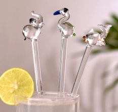 Assorted 6 Pieces Animal Stirrer Glass Swizzle Sticks for Cocktail Party