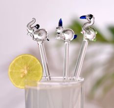 Assorted 6 Pieces Animal Stirrer Glass Swizzle Sticks for Cocktail Party