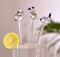 Assorted 6 Pieces Animal Stirrer Glass Swizzle Sticks for Cocktail Party