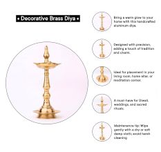 Golden Brass Oil Lamp with Lingam on Top