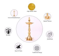 Golden Brass Oil Lamp with Lingam on Top