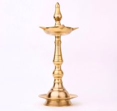 Golden Brass Oil Lamp with Lingam on Top