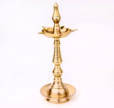 Golden Brass Oil Lamp with Lingam on Top