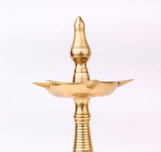 Golden Brass Oil Lamp with Lingam on Top