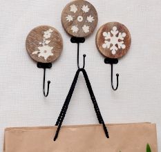 Brown Wooden Leaf Design Wall Hooks For Kids - Pack of 3