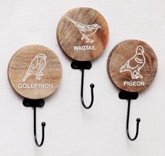 3 Pieces Brown Wooden Bird Design Hooks For Keys