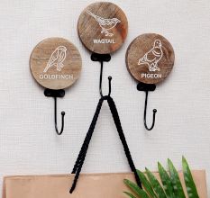3 Pieces Brown Wooden Bird Design Hooks For Keys