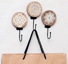 Pack of 3 Brown Wooden Abstract Design Wall Hooks