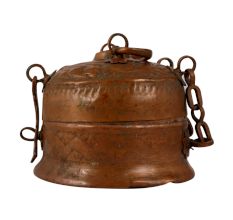 Round Brown Jewelry Box Made of Copper