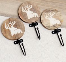 3 Pieces Brown Wooden Rain Deer Hooks For Wall