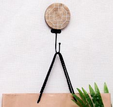 Brown Wooden Geometric Pattern Hooks For Wall