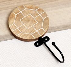 Brown Wooden Geometric Pattern Hooks For Wall