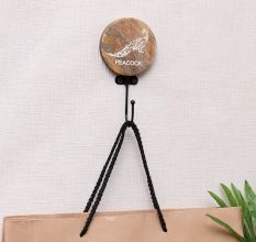 Brown Wooden Peacock Pattern Wall Mounted Hooks
