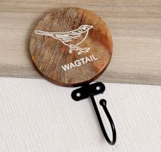 Brown Wooden Waigtail Bird Decorative Wall Hooks