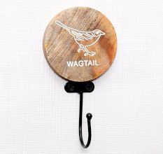 Brown Wooden Waigtail Bird Decorative Wall Hooks