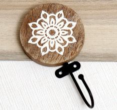 Floral Brown Wooden Hooks for Hanging Towels