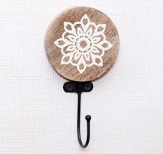 Floral Brown Wooden Hooks for Hanging Towels