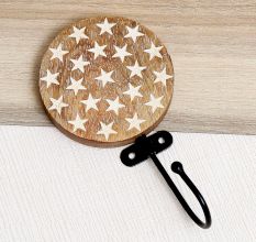Star Pattern Brown Wooden Hooks For Kids