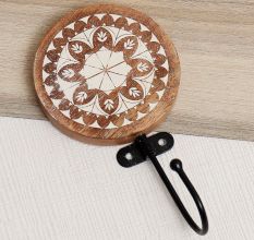 Brown Wooden Floral Pattern Wall Hooks for Hanging