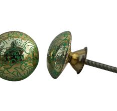 Brass Green Floral Cabinet Knobs