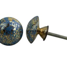 Brass Turquoise Floral Door Knobs