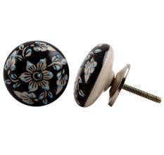 Black Floral Flat Knob