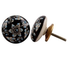 Black Floral Flat Knob