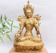 Golden Bronze Goddess White Tara Statue for Worship